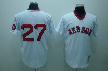 Boston Red Sox 27 Carlton Fisk white Mitchell and ness Jerseys