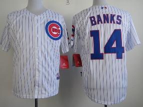 Cheap Chicago Cubs 14 Ernie Banks White Blue Strip MLB Jerseys For Sale