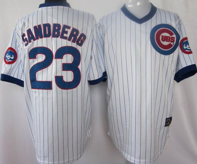 Chicago Cubs 23 Ryne Sandberg White Blue Strip Jersey