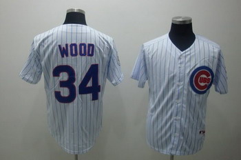Cheap Chicago Cubs 34 wood white jerseys(blue strip) For Sale