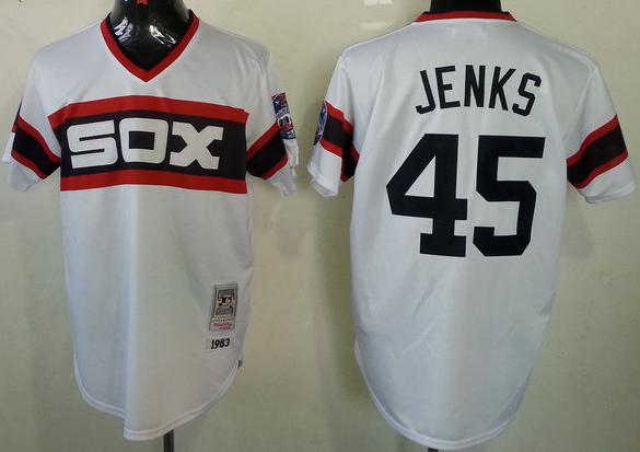 Cheap Chicago White Sox 45 Bobby Jenks White Throwback M&N MLB Jerseys For Sale