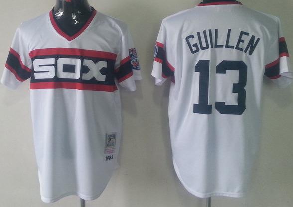 Chicago White Sox 13 Ozzie Guillen White Throwback M&N MLB Jerseys