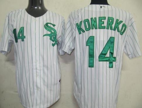 Chicago White Sox 14 Paul Konerko White(green strip)Jersey