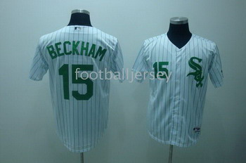 Chicago White Sox 15 Gordon Beckham white Jersey blue strip Chicago White Sox 15 Gordon Beckham white Jersey blue strip