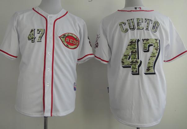 Cincinnati Reds 47 Johnny Cueto White 2013 USMC Cool Base Camo Number MLB Jersey