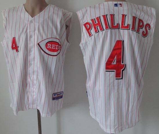 Cheap Cincinnati Reds 4 Brandon Phillips White Strip MLB Baseball Vest Jerseys For Sale