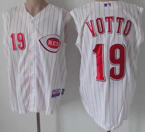 Cincinnati Reds 19 Joey Votto White Strip MLB Baseball Vest Jerseys