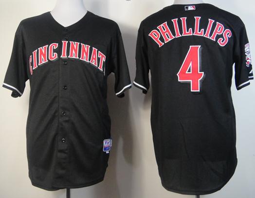 Cheap Cincinnati Reds 4 Phillips Black Fashion MLB Baseball Jerseys For Sale