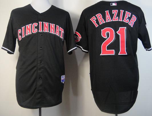 Cheap Cincinnati Reds 21 Frazier Black Fashion MLB Baseball Jerseys For Sale