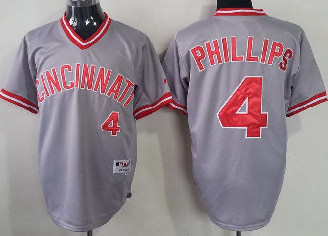 Cheap Cincinnati Reds 4 Brandon Phillips Grey Throwback M&N MLB Jersey For Sale