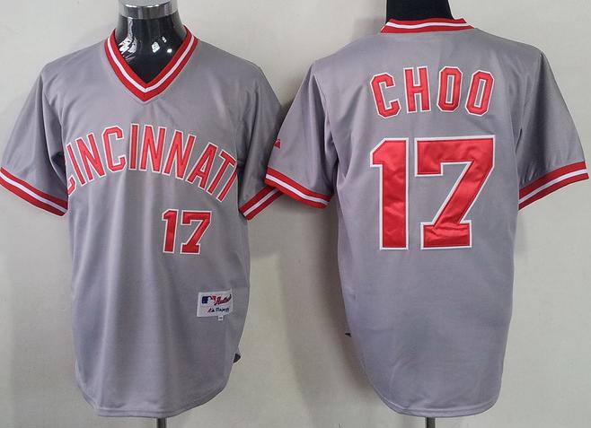 Cincinnati Reds 17 Shin-Soo Choo Grey Throwback M&N MLB Jersey