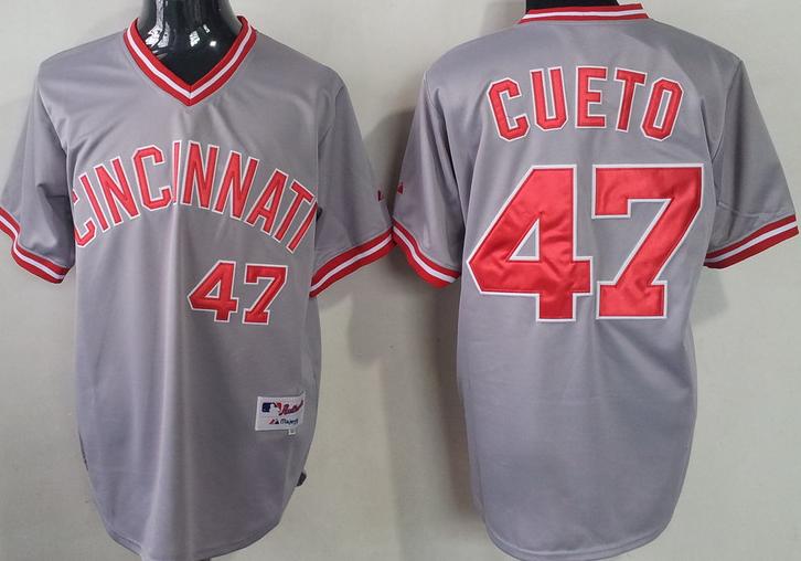 Cheap Cincinnati Reds 47 Johnny Cueto Grey Throwback M&N MLB Jersey For Sale