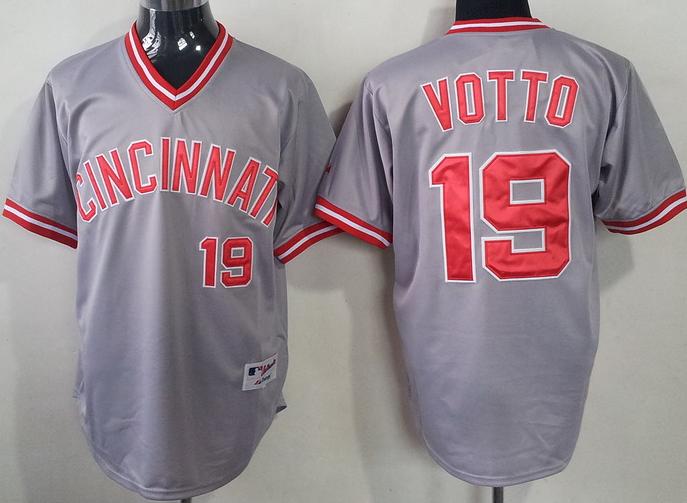 Cheap Cincinnati Reds 19 Joey Votto Grey Throwback M&N MLB Jersey For Sale
