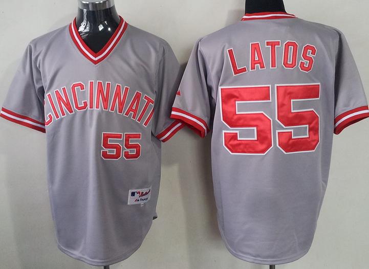 Cheap Cincinnati Reds 55 Mat Latos Grey Throwback M&N MLB Jersey For Sale