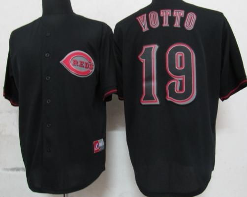 Cheap Cincinnati Reds 19 Votto Black Fashion MLB Jerseys For Sale