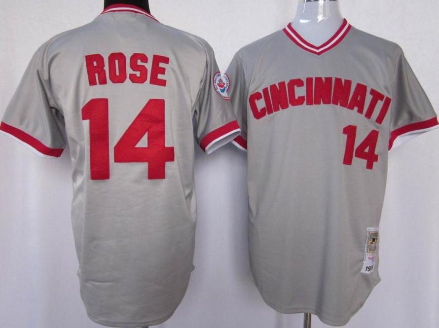 Cheap Cincinnati Reds 14 Rose Grey M&N Jersey For Sale