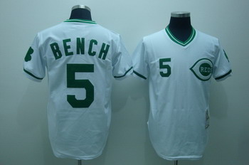 Cheap Cincinnati Reds 5 Johnny Bench throwback Baseball White Jersey green number For Sale