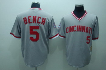 Cincinnati Reds 5 Johnny Bench Mitchell and Ness Baseball gery Jersey