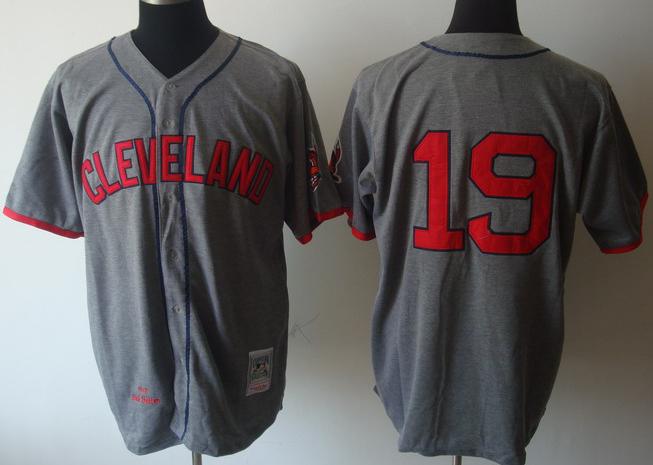 Cleveland Indians 19 Bob Feller Grey M&N MLB Jerseys