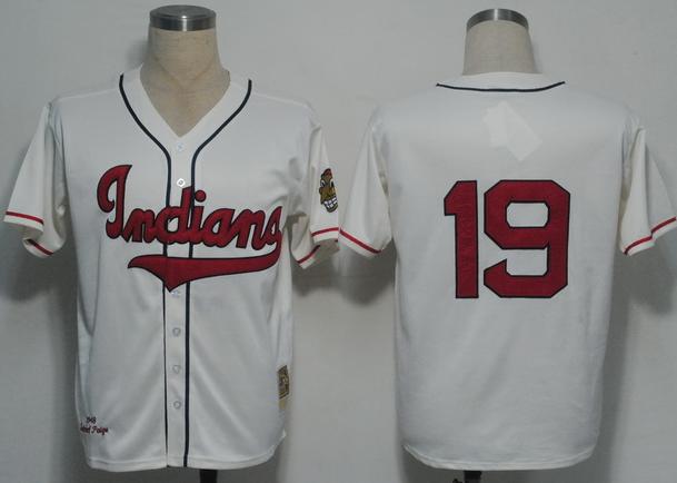 Cleveland Indians 19 Bob Feller Cream M&N 1948 MLB Jerseys