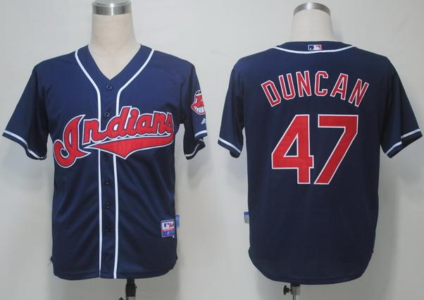 Cheap Cleveland Indians 47 Duncan Blue Cool Base MLB Jerseys For Sale
