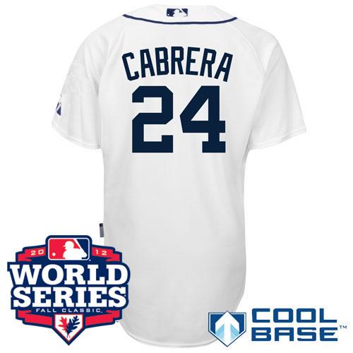 Cheap Detroit Tigers 24 Miguel Cabrera Home White Cool Base MLB Jersey W 2012 World Series Patch For Sale