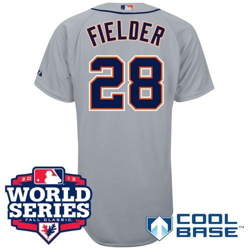 Cheap Detroit Tigers 28 Prince Fielder Road Grey Cool Base Jersey 2012 World Series Patch For Sale