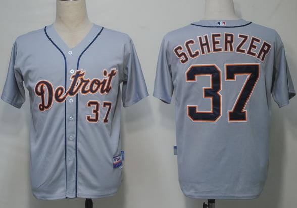 Detroit Tigers 37 Scherzer Grey MLB Jerseys