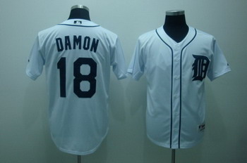 Cheap Detroit Tigers 18 Johnny Damon White Jersey For Sale