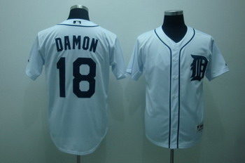 Detroit Tigers 18 Johnny Damon White Jersey