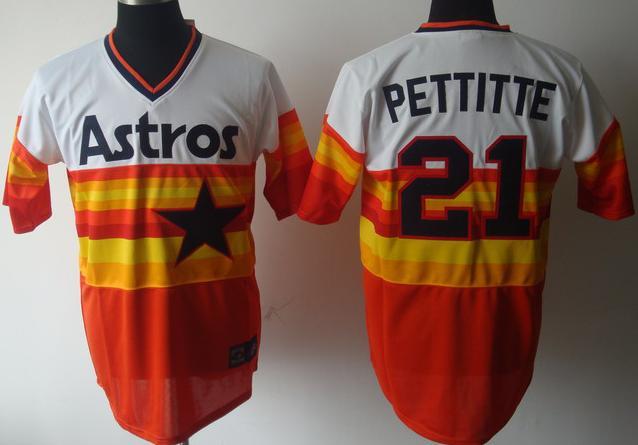 Houston Astros 21 Pettitte White With Orange Throwback Jerseys