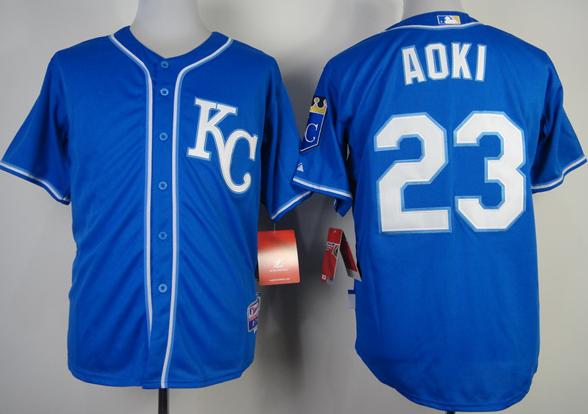 Cheap Kansas City Royals 23 Norichika Aoki Blue Cool Base MLB Jerseys For Sale