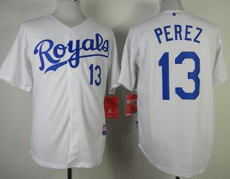 Kansas City Royals 13 Salvador Perez White Cool Base MLB Jersey