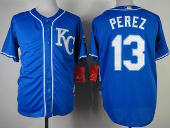 Cheap Kansas City Royals 13 Salvador Perez Blue Cool Base MLB Jersey For Sale