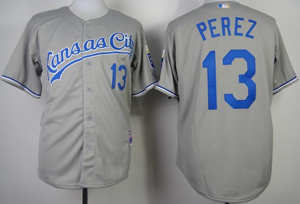 Cheap Kansas City Royals 13 Salvador Perez Grey Cool Base MLB Jersey For Sale
