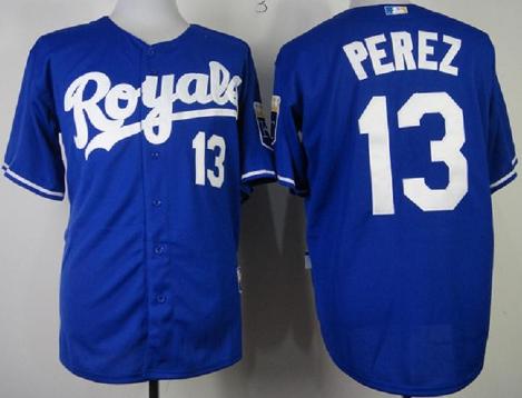 Cheap Kansas City Royals 13 Salvador Perez Dark Blue Cool Base MLB Jerseys For Sale