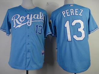 Cheap Kansas City Royals 13 Salvador Perez Blue Cool Base MLB Jerseys For Sale