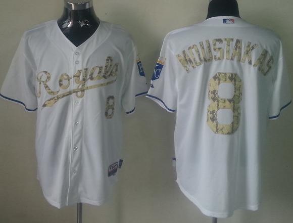Kansas City Royals 8 Moustakas White MLB Jerseys Camo Number