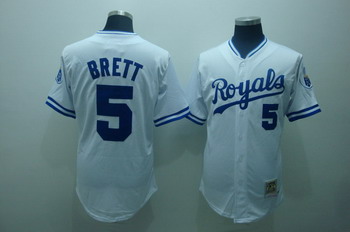 Cheap Kansas City Royals 5 George Brett white jerseys Mitchell and ness For Sale