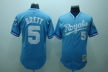 Cheap Kansas City Royals 5 George Brett blue jerseys throwback Mitchell and ness For Sale