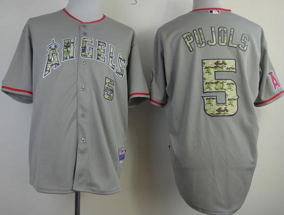Cheap Los Angeles Angels of Anaheim 5 Pujols Grey 2013 USMC Cool Base Camo Number MLB Jersey For Sale