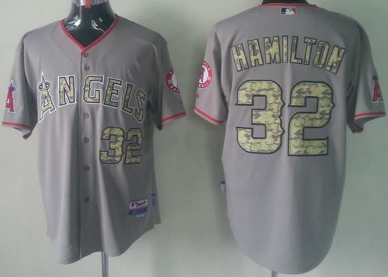 Cheap Los Angeles Angels 32 Josh Hamilton Grey Cool Base MLB Jersey Camo Number For Sale