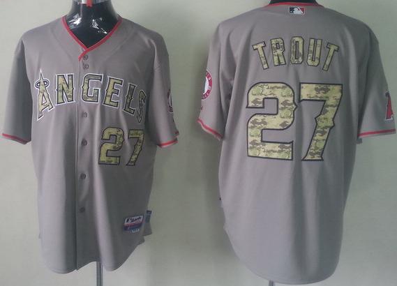 Cheap Los Angeles Angels 27 Mike Trout Grey Cool Base MLB Jersey Camo Number For Sale