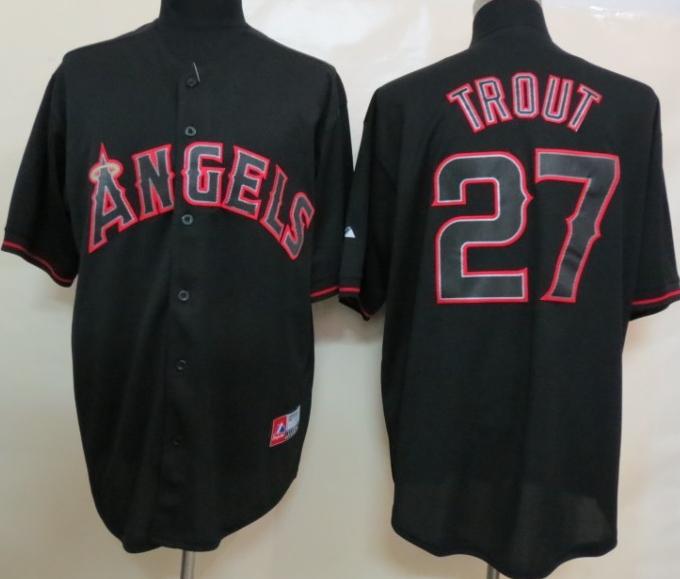 Cheap Los Angeles Angels #27 Mike Trout Black Fashion MLB Jersey For Sale