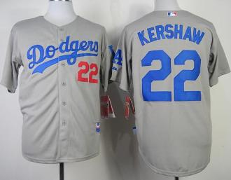 Cheap Los Angeles Dodgers 22 Clayton Kershaw Grey Cool Base MLB Jerseys 2014 New Style For Sale