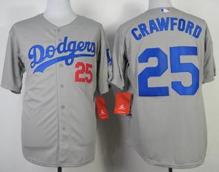 Cheap Los Angeles Dodgers 25 Carl Crawford Grey Cool Base MLB Jerseys 2014 New Style For Sale