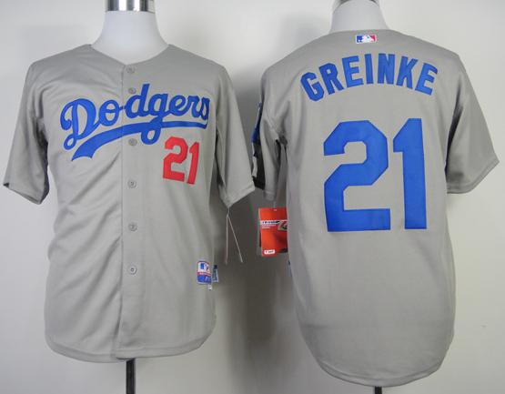 Cheap Los Angeles Dodgers 21 Zack Greinke Grey Cool Base MLB Jerseys 2014 New Style For Sale