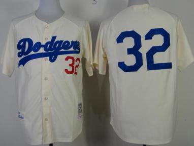 Los Angeles Dodgers 32 Sandy Koufax Cream Mitchell and Ness Throwback MLB Jerseys