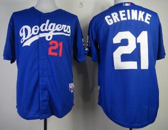 Cheap Los Angeles Dodgers 21 Zack Greinke Blue Cool Base MLB Jerseys For Sale