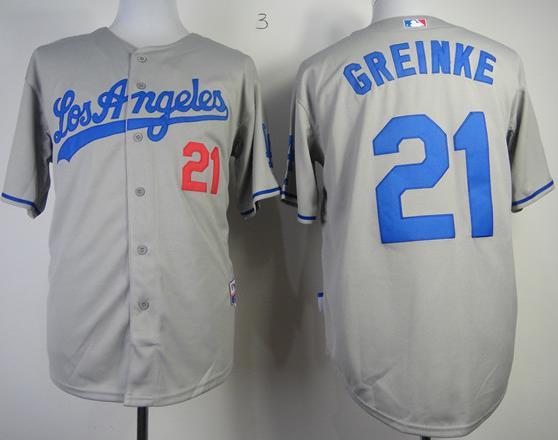 Cheap Los Angeles Dodgers 21 Zack Greinke Grey Cool Base MLB Jerseys For Sale